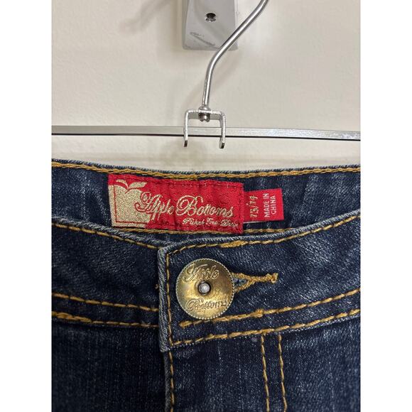 Apple Bottoms Jeans Womens 13/14 Dark Wash Blue Bootcut Distressed Low Rise Y2K - Picture 5 of 15